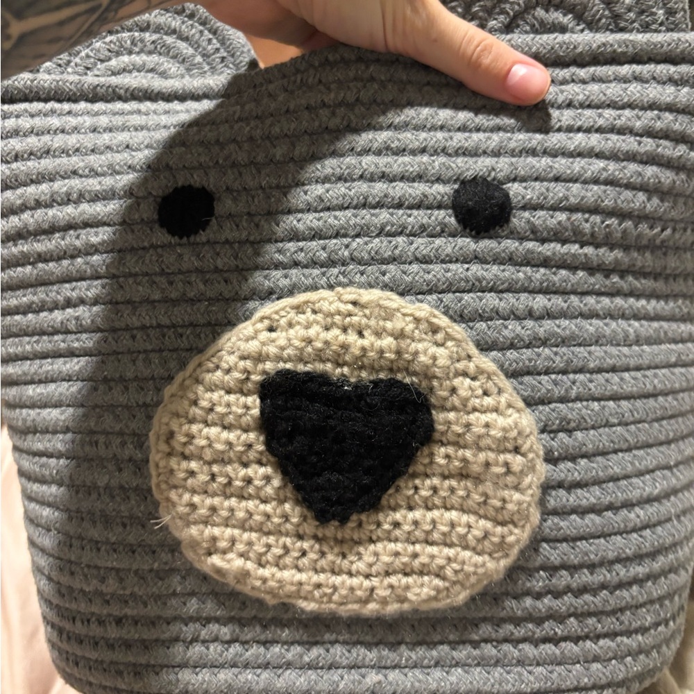 Gray Knit Bear Face Basket: Cloud Island